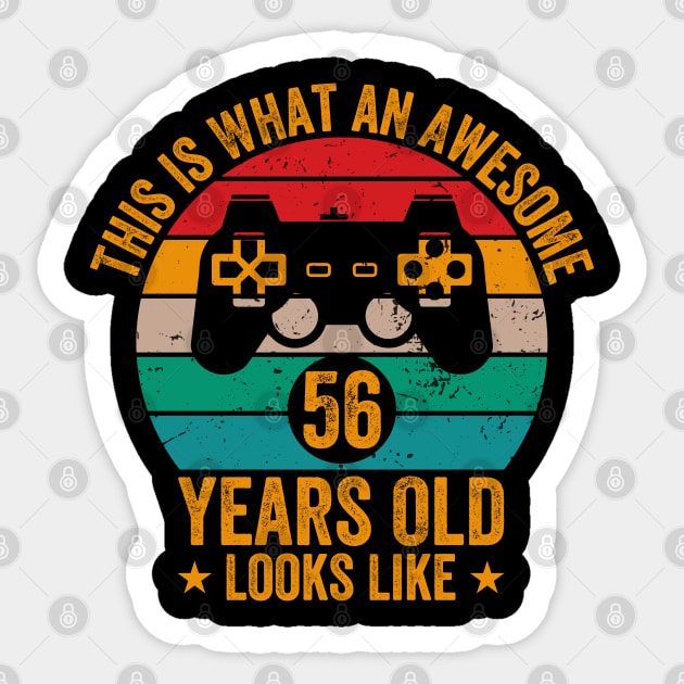This is What an Awesome 56 Years Old Looks Like Vintage Funny Birthday Party Sticker by foxredb